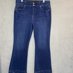 Indigo Poppy Flared Dark Jeans Women Sz 16 Elastic Waist High Rise Stretch